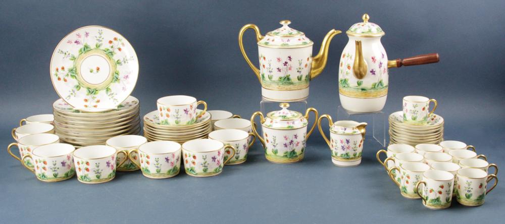 Limoges Tea Set, Strawberry and Floral Pattern: Limoges tea set, strawberry and floral pattern.