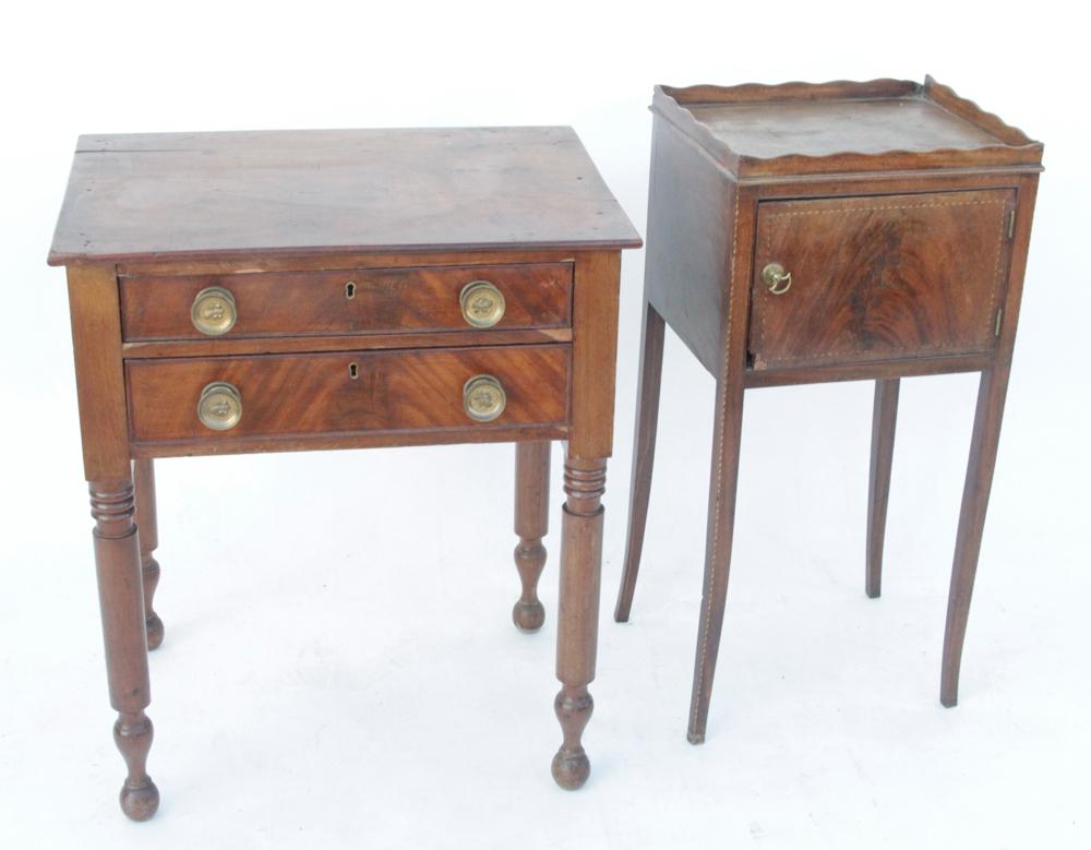 Antique Regency Cabinet With Stand: Antique Regency cabinet/stand with two-drawer stand. Provenance: Collection of the late Libby and Harvey Moore of Beacon St., Boston.