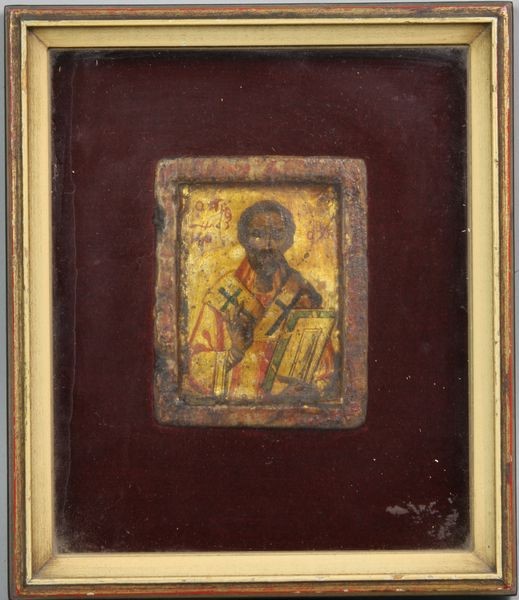 18th C. Greek Icon of St. John: 18th Century Greek icon of St. John the Baptist, hand painted and gold gilt on wood panel, 3 1/4" x 2 1/2", 6 3/4" x 6" frame size.