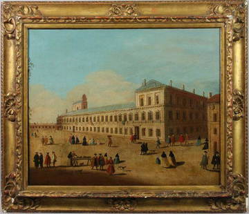 Late 18th C. Italian School, Quirinale, O/C: Late 18th Century Italian School, view of the Quirinale, oil on canvas, unsigned, studio of Francesco Tironi, 23 1/2" x 29" sight size, 32" x 36 1/2" frame size.