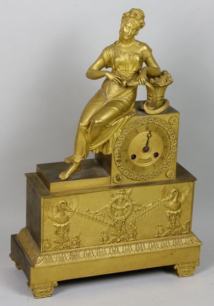 19th C. French Third Empire Clock: 19th Century French Third Empire ormolu bronze clock having Cleopatra and the snake, with pendulum. 16"h x 10 1/2"w x 4"d. Missing one (1) hand.