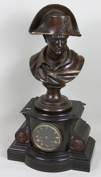 Grand Tour French Bronze of Napoleon: French Grand Tour bronze bust of Napoleon on black marble 19th Century clock, signed "Eugene Moriston" on dial, 22"h x 12 1/2"w x 8"d.