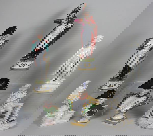 Seven (7) Porcelain Figures: Seven (7) porcelain figures, some of Napoleon, largest is 12 1/2"h x 3 1/2"w x 4 1/2"d. Good condition.