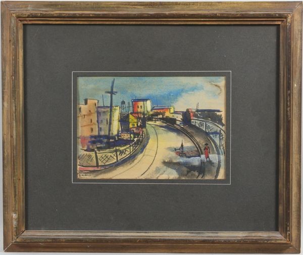 Lucia Antorino, "Entrance", W/C: Lucia Antorino, "Entrance," watercolor, signed lower left, dated 1938, labeled "Private Collection of the Duke of Centurion," 6 1/2" x 9" sight size, 15 1/4" x 18 1/4" frame size.