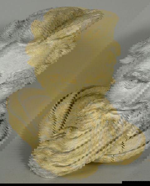 Antique Plaster Bust of a Man with Beard: Antique plaster bust of a man with a beard, 20"h x 20"w x 13"d. Repair to right shoulder.