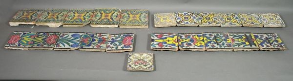 Ancient Persian Glazed Pottery Tiles: Ancient Persian glazed pottery tiles, Isfahan, Iran. Four different sets, twenty two (22) total tiles.