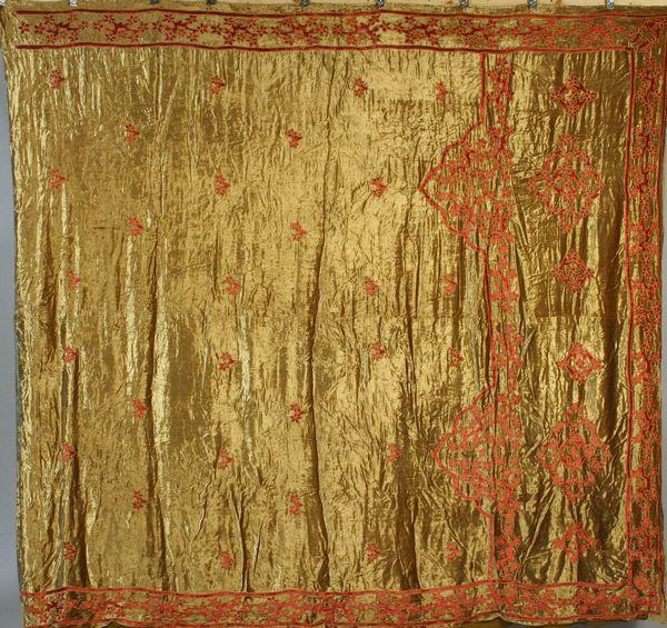 Velvet Bedspread with Hand Embroidered Design: Velvet bedspread with hand embroidered design, 9'1" x 8'11". Lined, good condition.