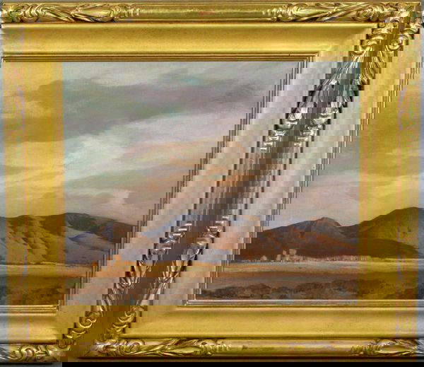 Paul Lauritz (American, 1889-1975), "Sierra Mount: Paul Lauritz (American, 1889-1975), "Sierra Mountains, Glendale, CA", o/c, signed lower left, 20" x 24", 33" x 29" in hand carved gilt wood frame. Good condition. Provenance: Pied-A-Terre Gallery of L