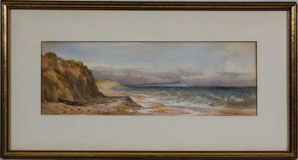 Alfred Thompson Bricher, W/C: Alfred Thompson Bricher (American 1837-1908), watercolor on paper, signed lower right "A. Bricher", 4 3/4" x 14", 10 3/8" x 19 1/4" frame size.