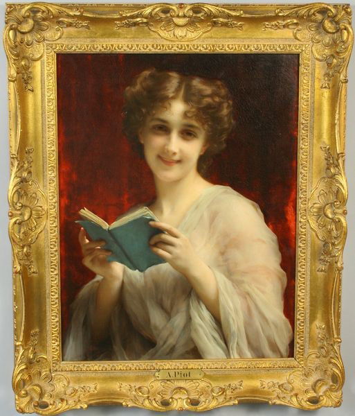 Adolphe Piot, Portrait of a Young Woman, O/C: Adolphe Piot (French, 1850-1910), portrait of a young woman in white reading a book, signed lower left, 26" x 19 1/2", 33" x 27" frame size. Provenance: purchased from Classen Gallery, Oklahoma City,