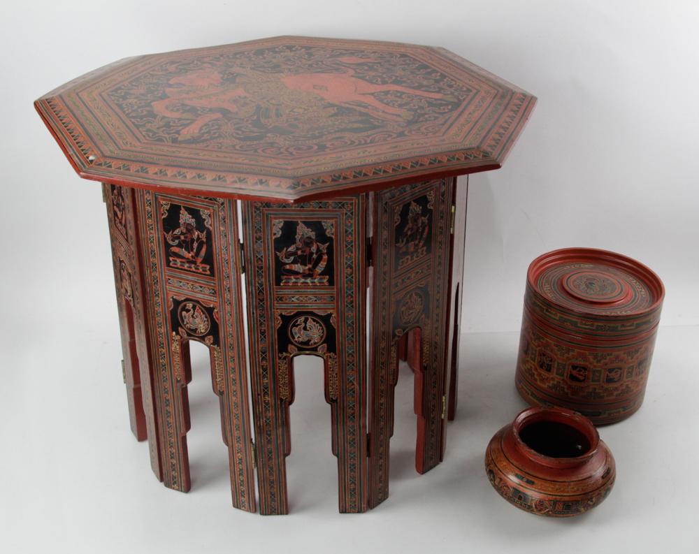 Indonesian Lacquer Table, Box, and Bowl (1 of 15)