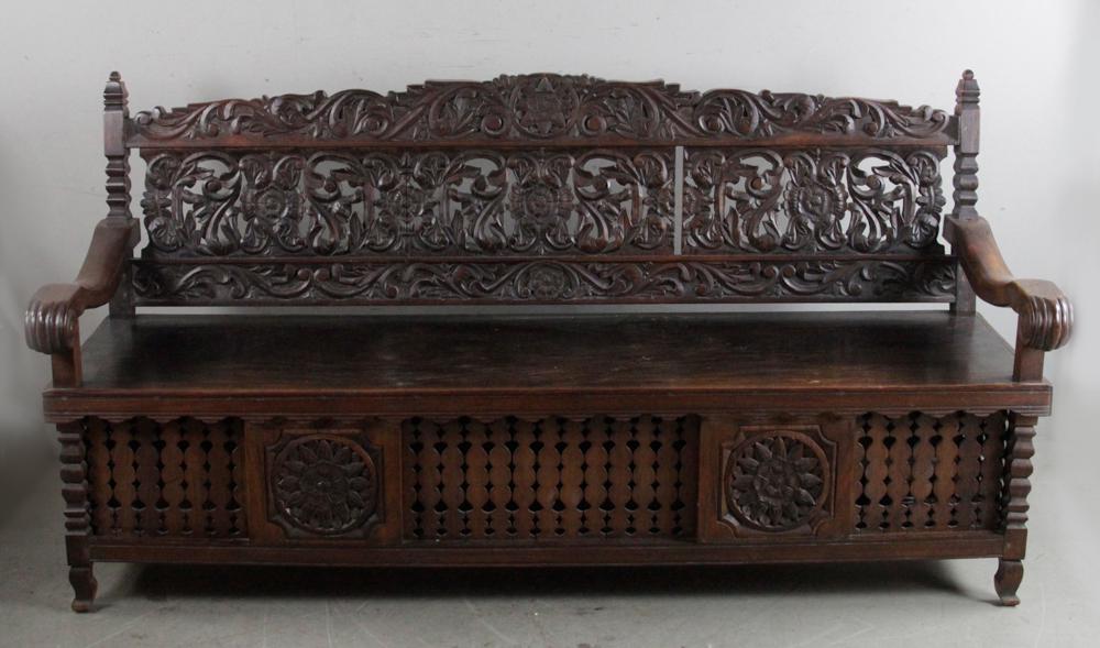 Antique Asian Carved Teak Wood Bench (1 of 11)