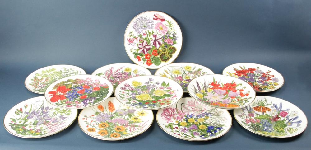 Set of Wedgwood Flowers of the Year Plates: Set of (12) Wedgwood "Flowers of the Year" Collection plates, Royal Horticulture Society, flowers for each month, with gilt edge, 10 3/4" diameter. Provenance: Estate of Robert Meyzen of Connecticut, 