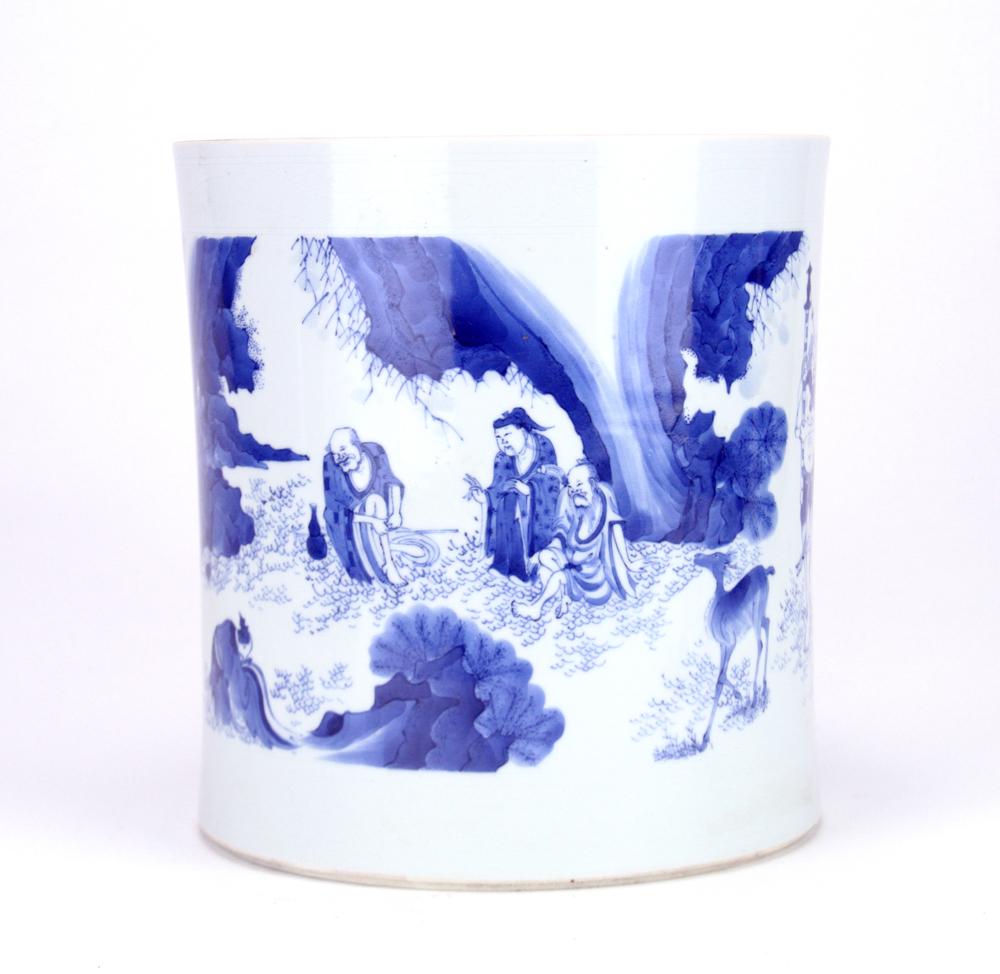 17thC Chinese Blue and White Brush Pot (1 of 5)