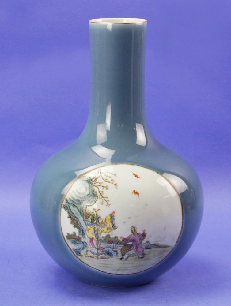 Chinese Blue Glazed Porcelain Bottle Vase (1 of 4)