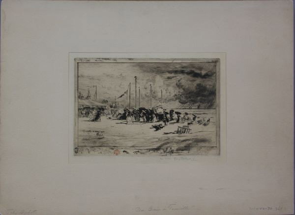Buhot, "Un Grain a Trouville," Etching: Felix Hilaire Buhot (French, 1847-1898), "Un Grain a Trouville," etching, signed in pencil, 6 1/4" x 9 1/2" image size, 9" x 4 1/4" plate size.