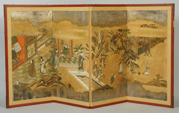 Early 20th C. Chinese Folding Screen: Early 20th Century Chinese folding screen, 62 1/2"h. Minor holes on the back.