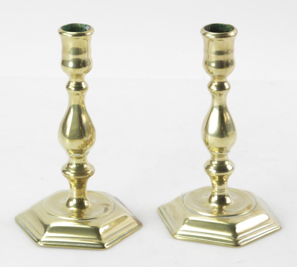 Pair of 18thC English Queen Anne Candlesticks (1 of 7)