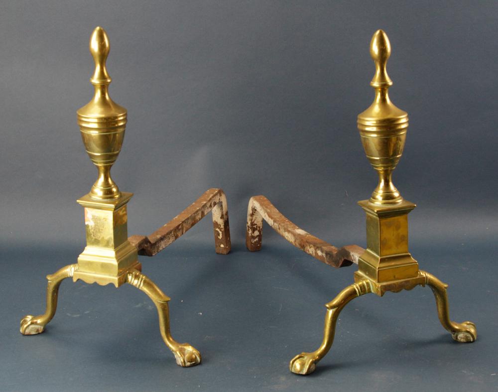 Pair of 18thC Boston Chippendale Brass Andirons (1 of 9)