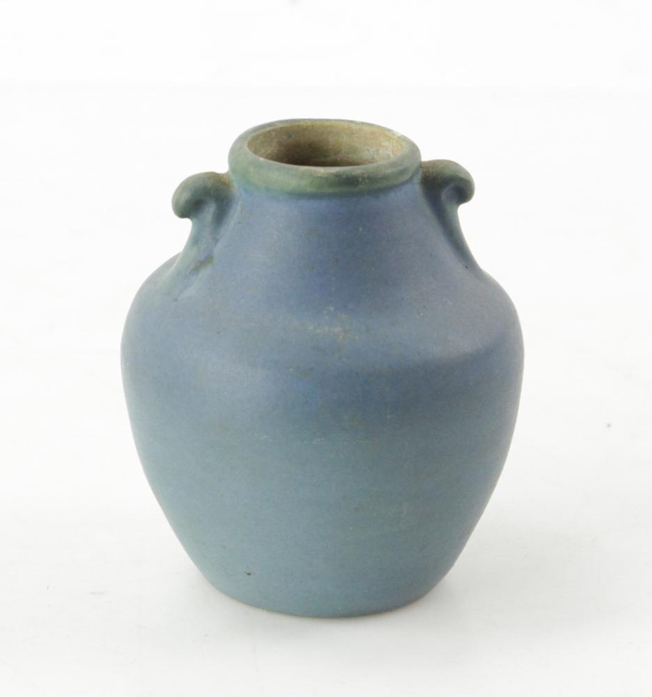 Newcomb Pottery Blue Vase: Newcomb Pottery blue vase, T64 AA, 3 3/4" x 3". Provenance: New York City, New York collection.
