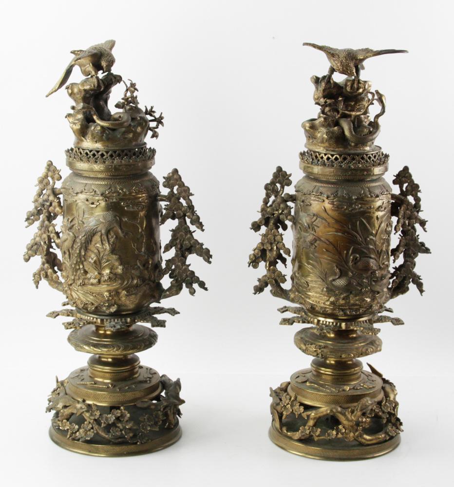 Pair of Early 20thC Japanese Bronze Urns (1 of 15)