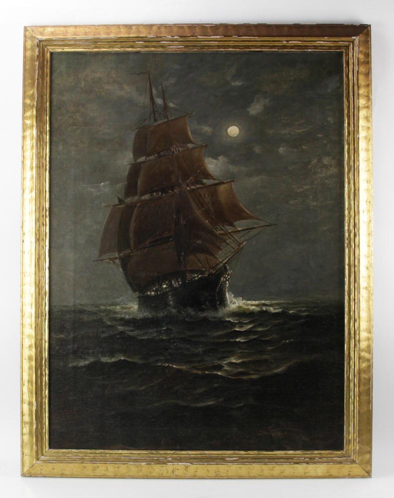 Moonlit Ship in Boston Harbor, Oil on Canvas (1 of 9)
