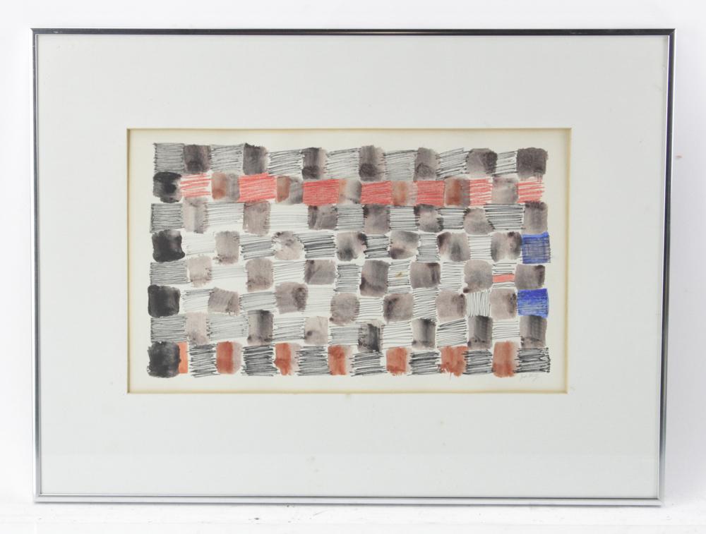 Jack Wolfe, Abstract Watercolor Drawing: Jack Wolfe (1924-2007), abstract watercolor drawing with squares, 10" x 16", framed and under glass 18" x 24". Provenance: Salisbury, Massachusetts collection.