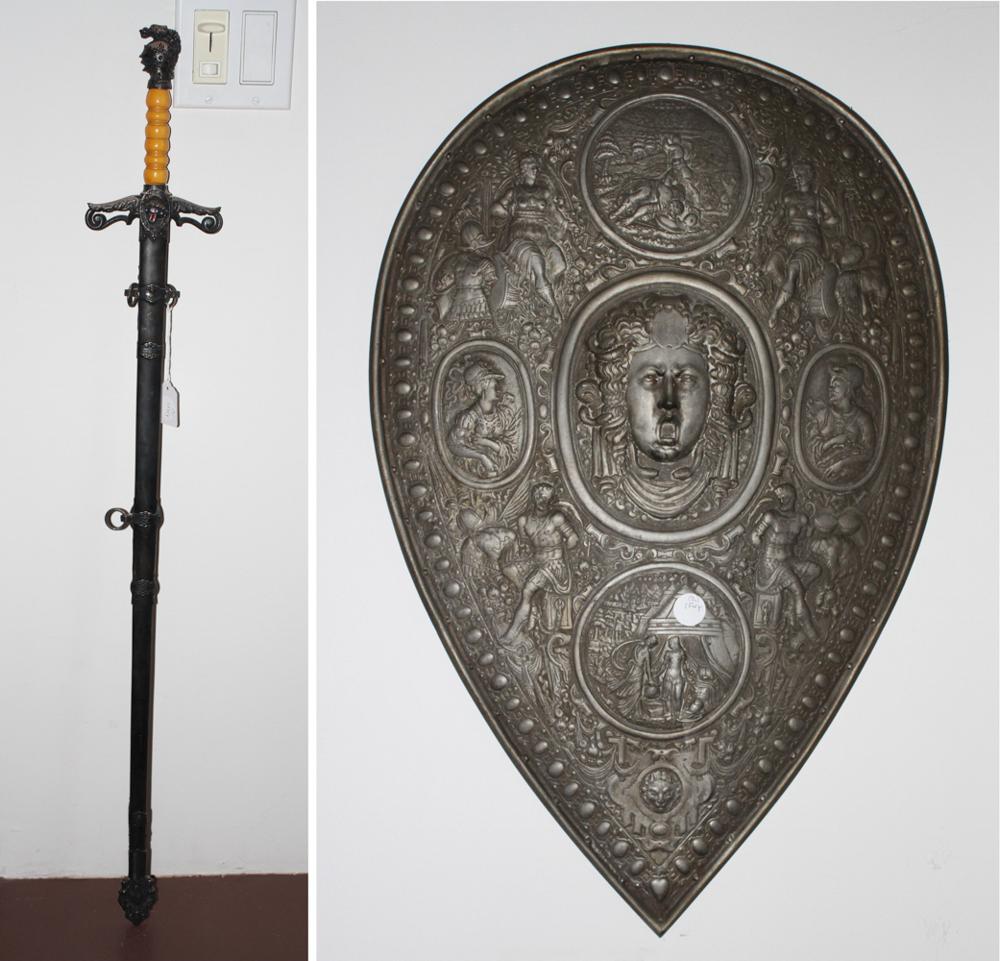Embossed Steel Shield with Ceremonial/Fraternal Sword (1 of 1)