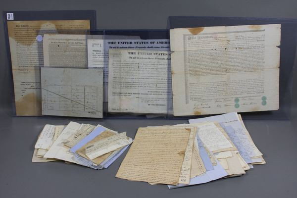 Erastus Bowe Archive, Signed Van Buren Doc: Martin Van Buren as President signed land grant document, and Andrew Jackson printed document, all part of the Erastus Bowe Paper Archive. Arastus Bowe is considered the 1st white settler in Seneca Co