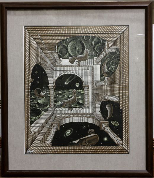 M.C. Escher Lithograph: M.C. Escher lithograph, 20" x 16 1/2" sight size, 27 1/2" x 24" frame size.