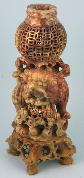 19th C. Carved Soapstone Vase: 19th Century carved soapstone vase, 12 1/2"h. Good condition.