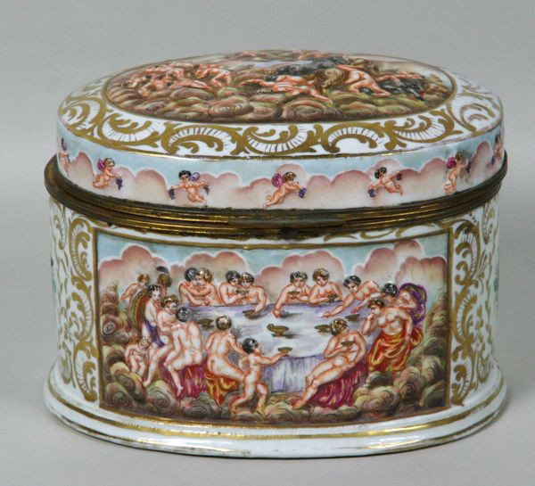 19th C. Capodimonte Covered Box: 19th century Capodimonte porcelain covered box, 6 1/2" x 7" x 9". Good condition.