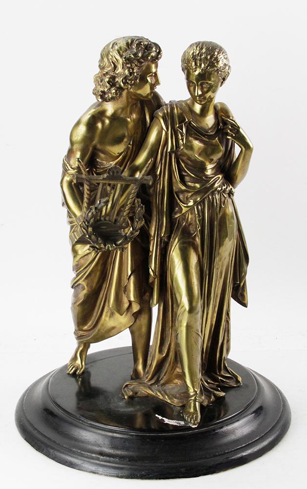 19thC Bronze Sculpture, The Courtship: 19th century bronze sculpture, The Courtship, on ebonized wood base, 22" x 15". Provenance: a Palm Beach, Florida estate.