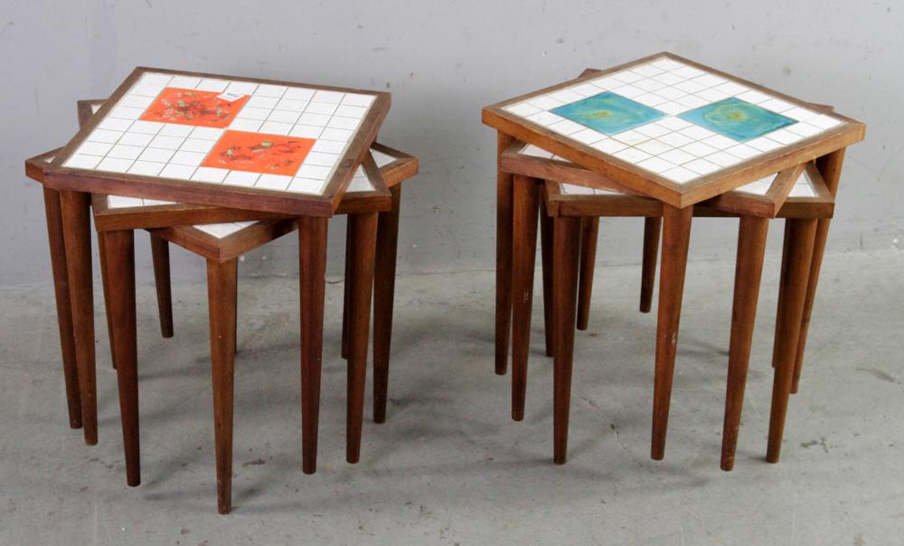 Set of Mid-century Modern Nesting Tables: Set of (6) mid-century modern nesting tables, 18" H. Provenance: Brookline, Massachusetts collection.