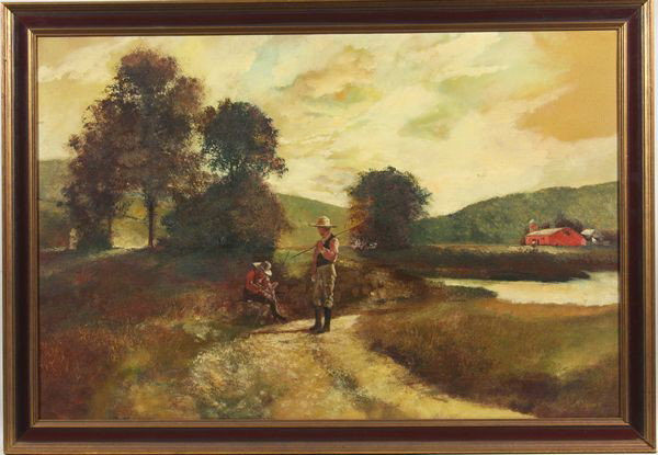 Scott Duncan, Farm Scene, O/C: Scott Duncan, farm scene, o/c, 20th century, signed lower right, 24" x 38", 27 3/4" x 40" frame size. Good condition.