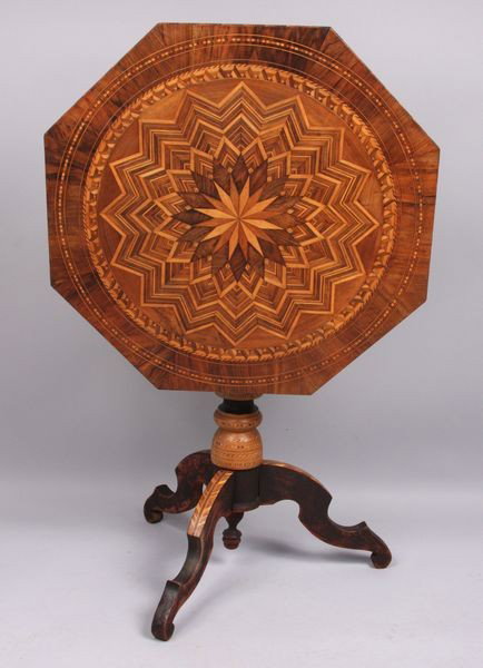 19th C. Syrian octagonal tilt-top table w/inlay: 19th Century Syrian tilt-top table, octagonal w/inlay, 30" h x 26" w x 26" d.