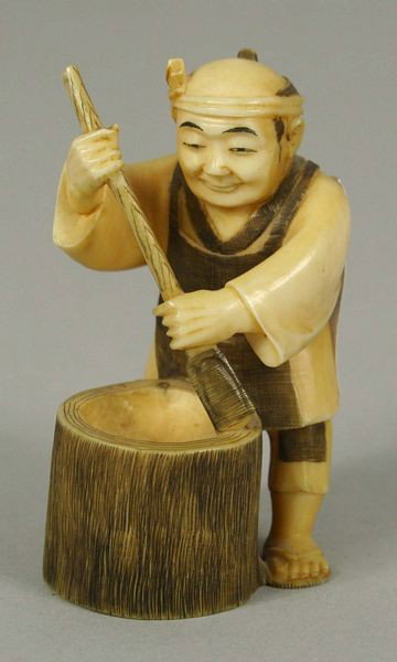 Ivory Figure: Ivory Figure, Japan, 19th century, hand carved ivory figure of a farmer figure at work, marked on base.
