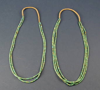 Native American Style Turquoise Necklaces: Two Native American style turquoise beaded necklaces, including one with two strands and one with three strands. Provenance: Rockport, Massachusetts collection.