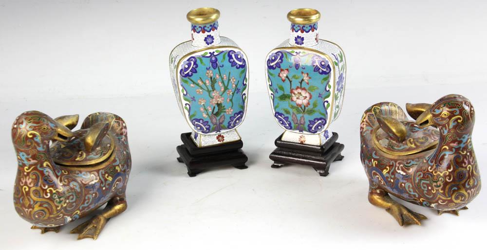 Group of Chinese Cloisonne Ducks and Vases (1 of 8)