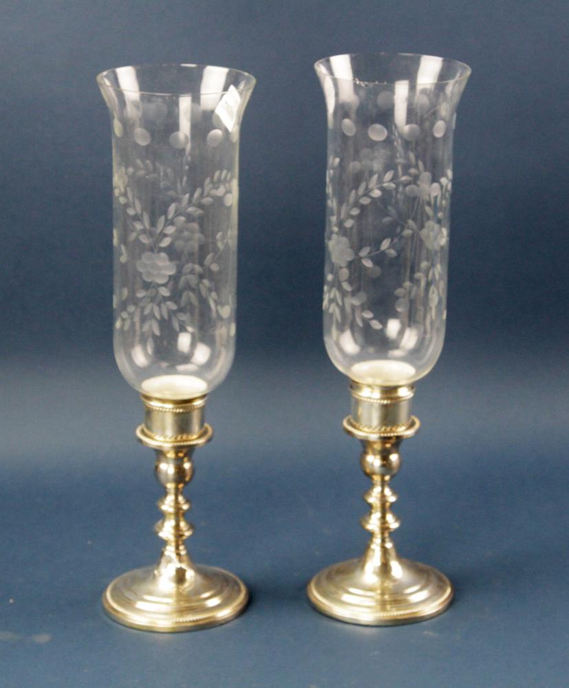 Pair of Hurricane Lamps with Sterling Bases (1 of 5)