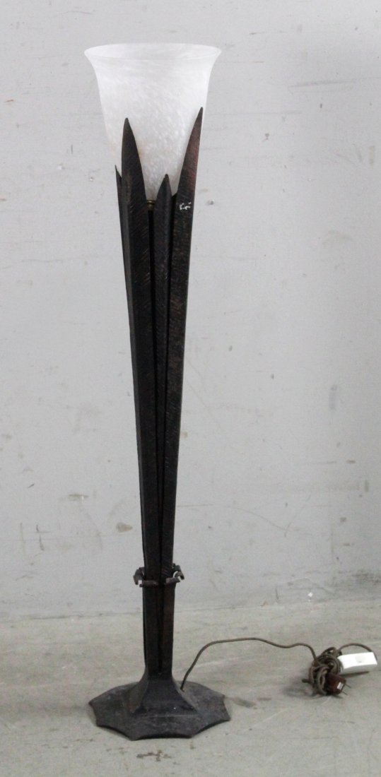 Art Deco Style Iron Lamp with Glass Shade (1 of 1)