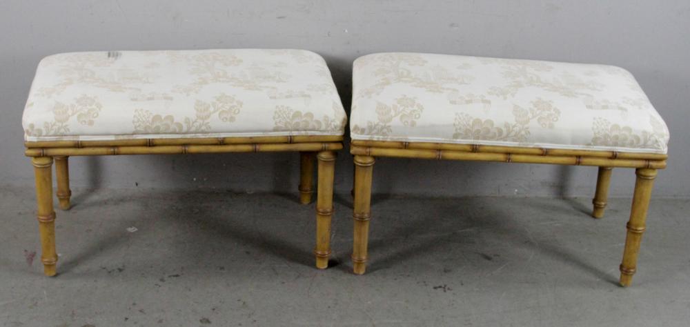 Pair of Faux Bamboo Upholstered Benches (1 of 4)