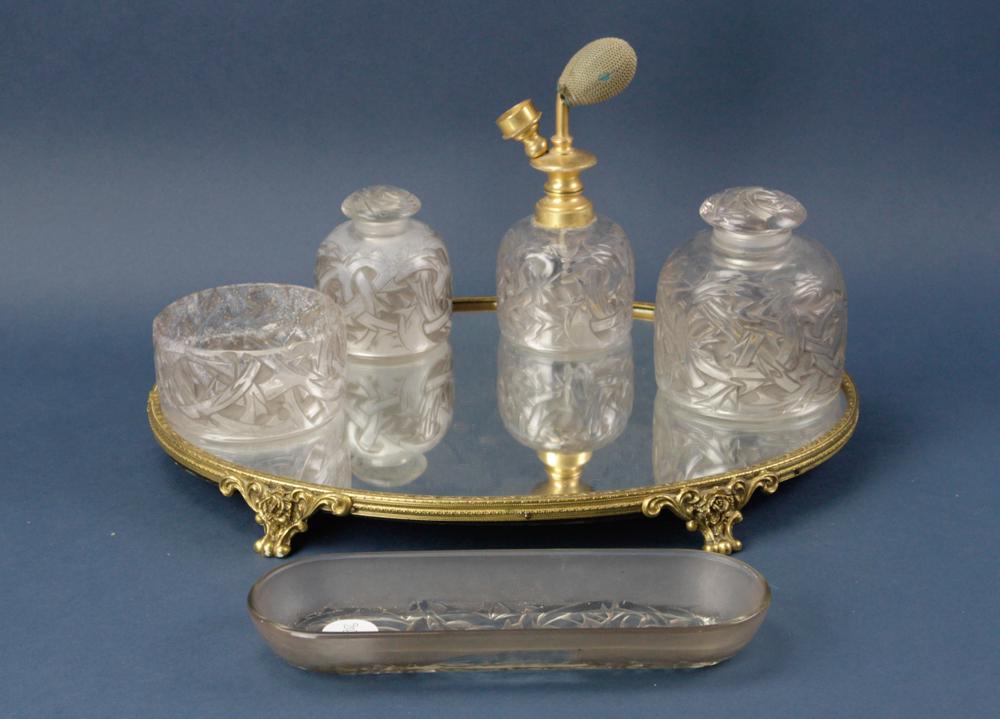 R. Lalique Dresser Items, Footed Mirrored Tray (1 of 6)