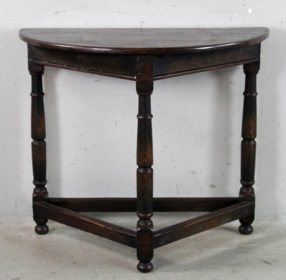 English 18thC Style Oak Jointed Demilune Table (1 of 6)