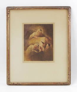 William Meyerowitz, Kavonah, Color Etching: William Meyerowitz, "Kavonah", color etching, signed L/R, 10 1/2" x 8 1/2", framed 22 1/2" x 17 1/2". Provenance: From a Connecticut estate.