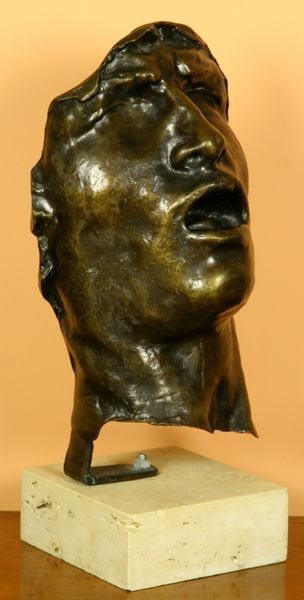 Rodin, Mask, Bronze: Auguste Rodin (1840-1917), mask of an anguished man, bronze, signed "A. Rodin Paris 1905," "Roudier founder," 14" high x 6 1/2" wide, base is 5" square.