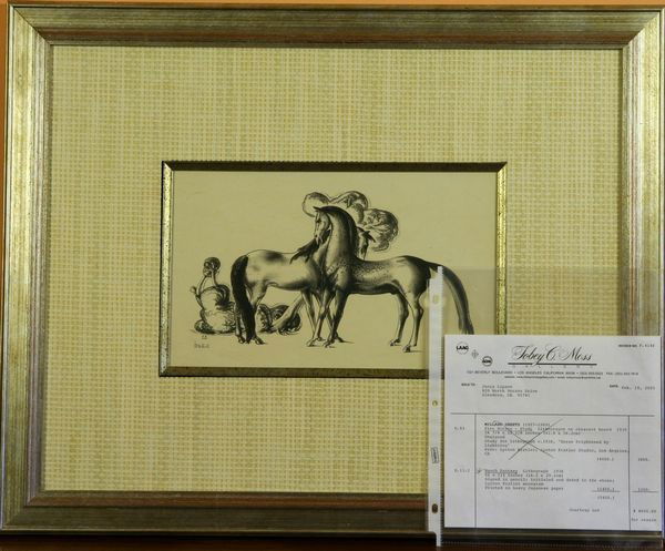 Sheets, "Ranch Fantasy," Lithograph: Millard Sheets (American, 1907-1989), "Ranch Fantasy," lithograph, 1936, signed in pencil, initialed and dated in the stone, Lynton Kistler monogram, printed on heavy Japanese paper, 8" x 13" (sight),