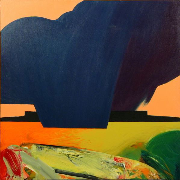 Namingha, "Storm at Hekytwi," A/C: Dan Namingha (Hopi, Contemporary), "Storm at Hekytwi," acrylic on canvas, signed lower left, circa 1997, 32" x 32". Provenance: purchased from Niman Fine Art, Santa Fe, New Mexico.