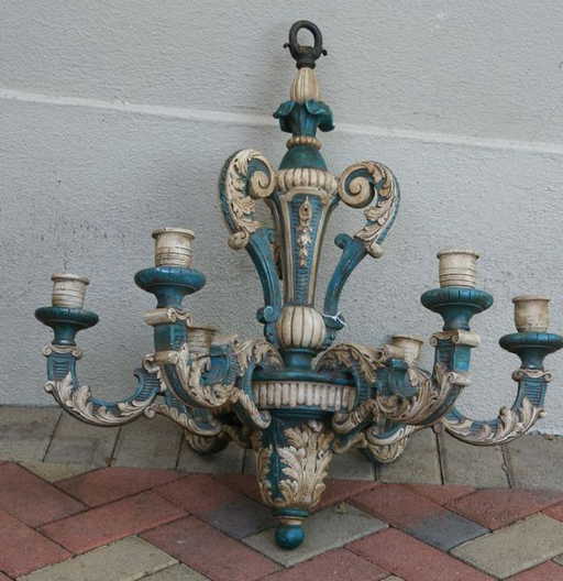 2018 C 1900 Italian Carved Wood Chandelier