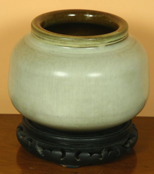 Ceramic Vase by Rupert Deese: Rupert Deese, ceramic vase on stand, monogrammed on base, 5" high x 6" diameter.